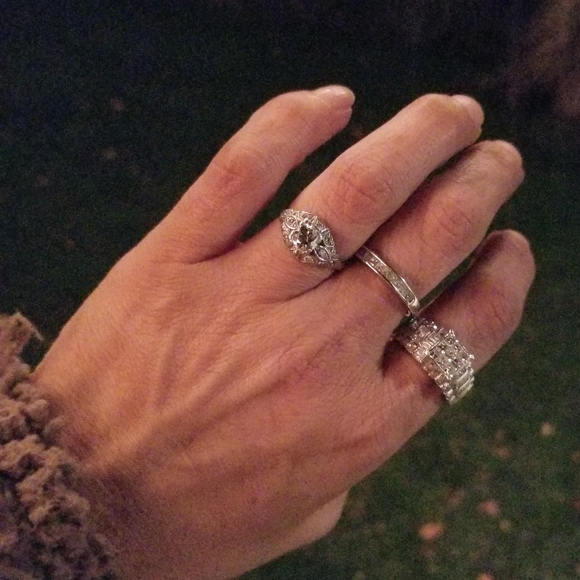 Super sale! Antique Platinum art deco European old mined diamond engagement ring - Picture 8 of 16